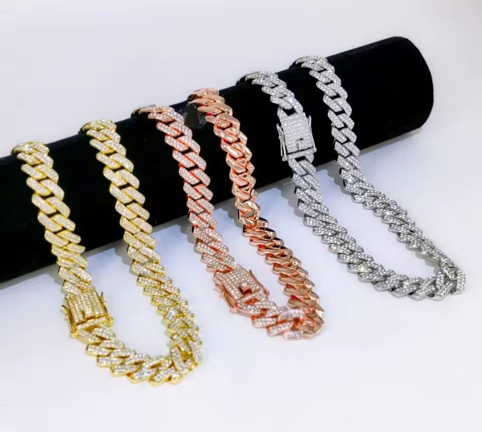 Collar de eslabones cubanos de moda para hombre, 14 mm de ancho, con pedrería CZ