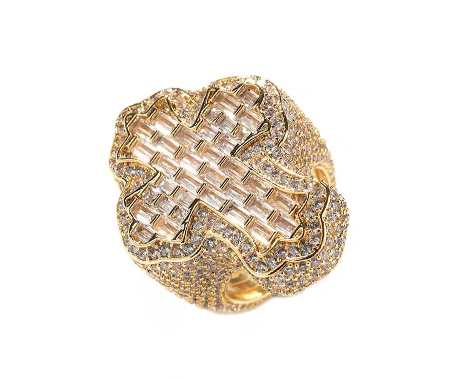 Anillo Urbano de Cruz con Circonitas (Estilo Hip Hop)