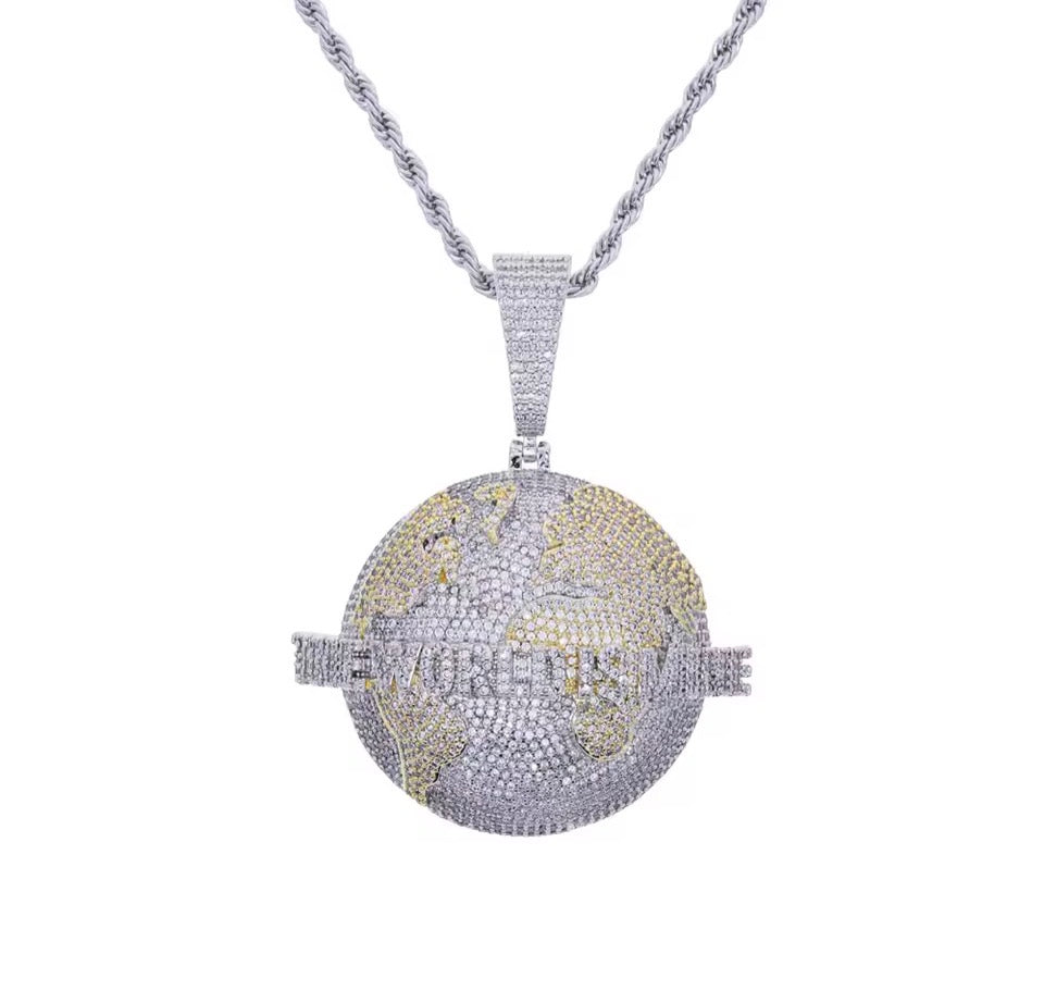 Nuevo collar con colgante de letras con circonitas, «El mundo es mío»