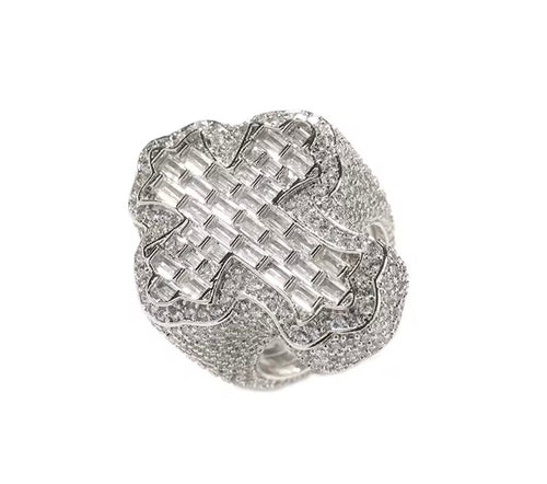 Anillo Urbano de Cruz con Circonitas (Estilo Hip Hop)