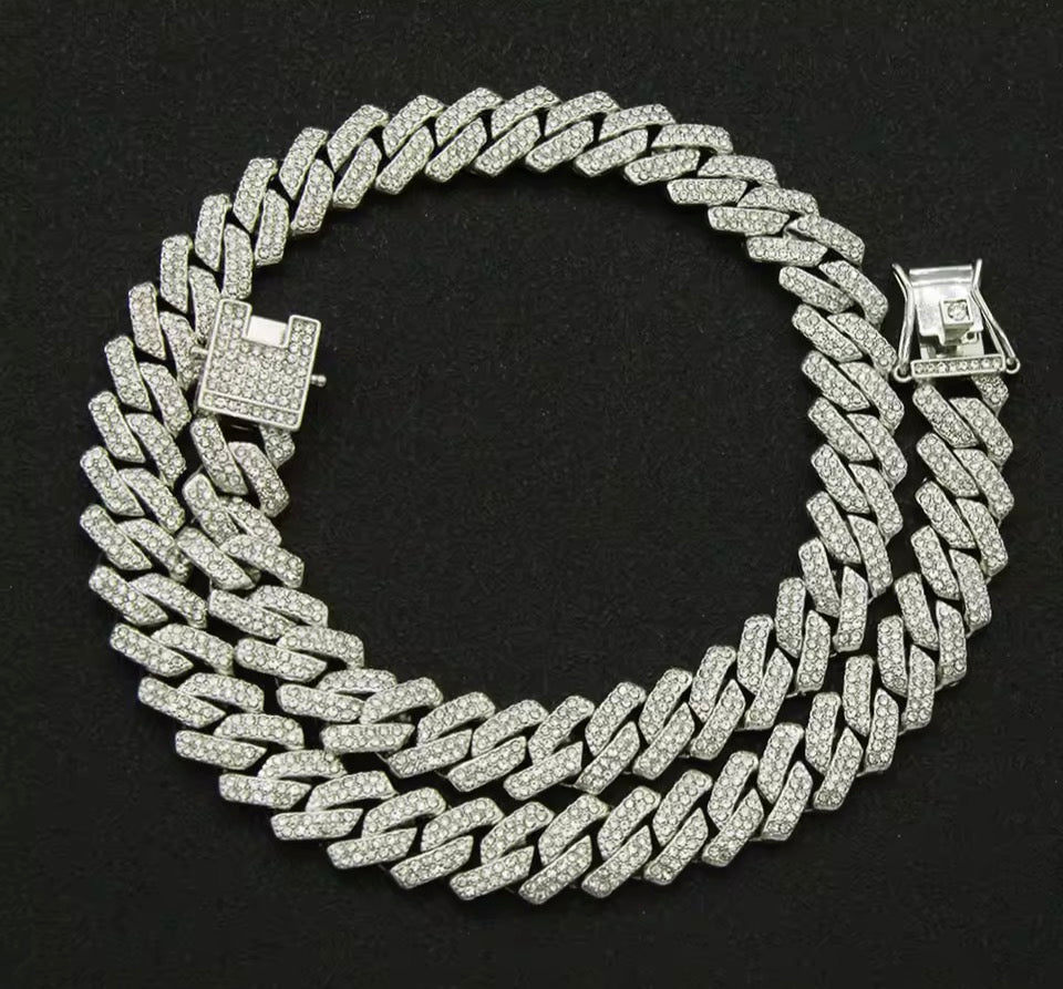 Collar de eslabones cubanos de moda para hombre, 14 mm de ancho, con pedrería CZ
